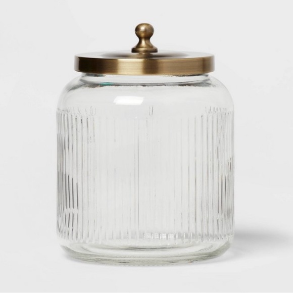 Glass canister with gold lid